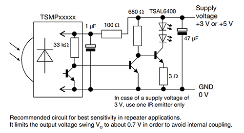 Application Circuit Diagram - Vishay Semiconductors TSMP98100 Miniature IR Sensor Module